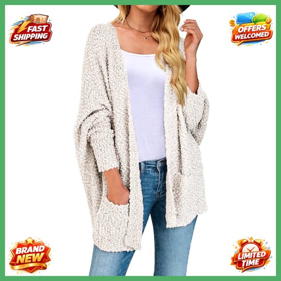 Oversized Sherpa Cardigan Batwing Sleeve Fuzzy Knit Sweater Coat Winter